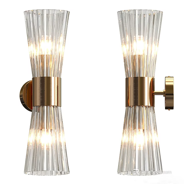 Modern Brass Wall Lamps With Ribbed Glass Sleek Design And Warm Illumination 3d model 