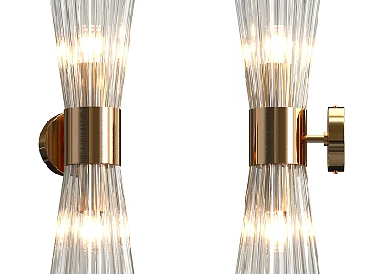 Modern Brass Wall Lamps With Ribbed Glass Sleek Design And Warm Illumination 3d model