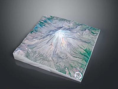 Volcanic Landscape 3D Terrain Model With Mountainous Texture And Green Vegetation Showing Snowy Peak 3d model