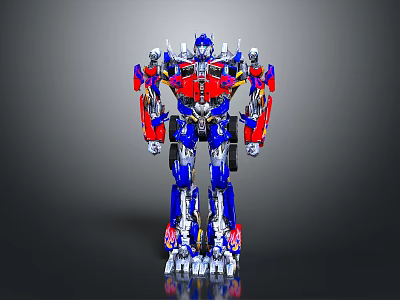 Red Blue Silver Robot Figure With Mechanical Armor Joints And Detailed Structure 3d model