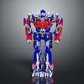 Red Blue Silver Robot Figure With Mechanical Armor Joints And Detailed Structure