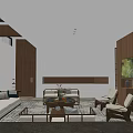 Elegant Modern Reception Hall Interior With Wooden Panel Wall Carpet Sofas Coffee Tables And Staircase 3d model