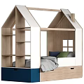 House Shaped Wooden Kids Bed With Built In Bookshelves And Storage Drawers