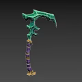 Green Crystal Bladed Weapon With Purple Wrapped Handle And Golden Base