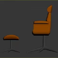Orange High Back Upholstered Modern Armchair with Matching Ottoman and Metal Base