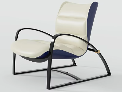 Modern Leisure Chair With White Blue Leather Upholstery And Black Metal Frame 3d model