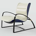 Modern Leisure Chair With White Blue Leather Upholstery And Black Metal Frame