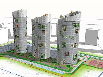 Modern High Rise Buildings With Green Landscaping And Urban Planning Design 3d model