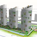 Modern High Rise Buildings With Green Landscaping And Urban Planning Design