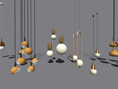 Contemporary Pendant Lights Design Collection With Spherical Shapes Gold Accents And Orange Details 3d model