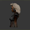 Detailed Female Bust Sculpture With Distinctive Hairstyle Decorative Shoulders And Textured Clothing