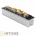 Modern Linear Fireplace Design With Burning Flames And Black Stones