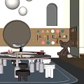 Modern Entertainment Room Interior With Pendant Lights Game Table And Comfortable Seating