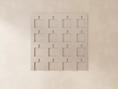 Square Carved Panel With 16 Small Squares And Hollow Cross Shaped Patterns On Beige Background 3d model