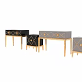 Modern Functional Desk In Black Silver With Gold Accents Sun Motifs And Geometric Design