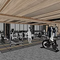 Modern Gym Interior With Various Fitness Equipment And People Working Out