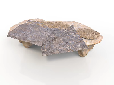 Natural Wood And Stone Coffee Table With Textured Slabs And Sturdy Base 3d model