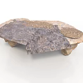 Natural Wood And Stone Coffee Table With Textured Slabs And Sturdy Base