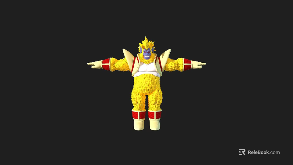 Yellow Game And Movie Character With Blue Hair Armor Like Shoulders Red White Gloves Boots 3d model 