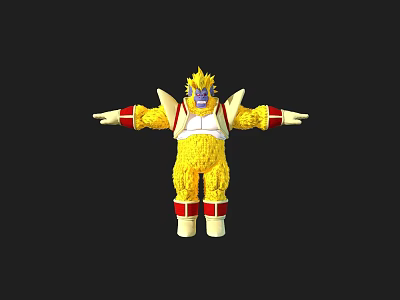 Yellow Game And Movie Character With Blue Hair Armor Like Shoulders Red White Gloves Boots 3d model
