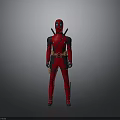 Red Superhero Character In Full Costume With Swords And Utility Belt