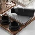 Stylish Decorative Ornament Set With Branches Black Vase Glassware Candles And Wooden Tray
