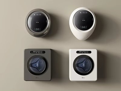 Modern Washing Machines With Round And Square Shapes In Gray And White Colors 3d model