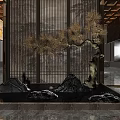 Luxurious Front Desk Reception With Elegant Chandelier Marble Floor And Wooden Decorations