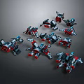 Multiple Red Blue Black Mechanical Robot Models With Detailed Design And Multiple Poses 3d model