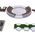 Modern Outdoor Chair Design Featuring Circular Wooden Concrete Seating With Grass And Stone Slabs