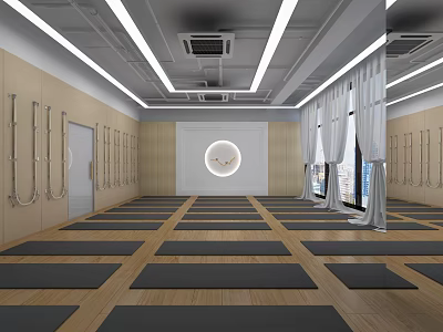 Spacious Yoga Studio With Wooden Walls Yoga Mats And Natural Light For Fitness Practice 3d model