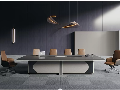 Modern Conference Room Interior Design With Meeting Table Leather Chairs And Pendant Lights 3d model