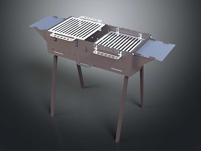 Durable Outdoor Metal Grill With Double Grilling Grates And Side Tables Design 3d model