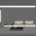 Modern Living and Dining Room Interior With Gray Sofa Coffee Table And Floor Lamp