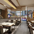 Cozy Restaurant Interior With Brick Wall Wooden Tables Bar Counter Pendant Lights And Natural View