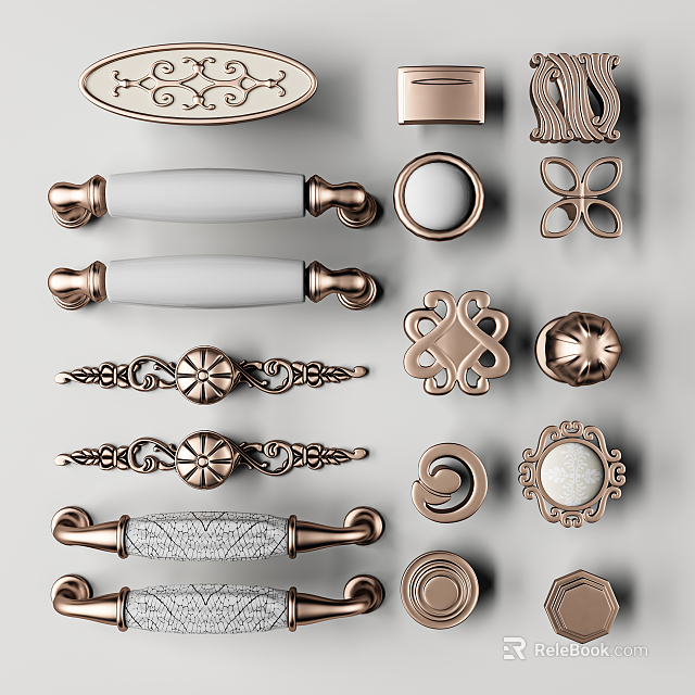 Ornate Furniture Handles With Various Decorative Designs Metal Finishes And Classic Shapes 3d model 