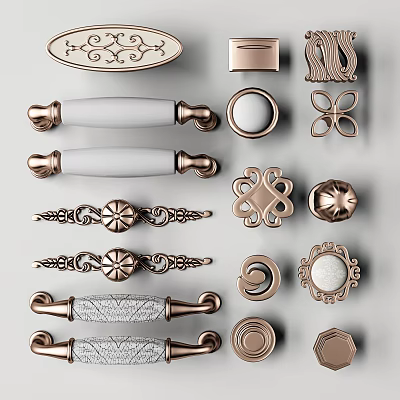 Ornate Furniture Handles With Various Decorative Designs Metal Finishes And Classic Shapes 3d model