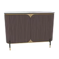 Modern Dark Brown Wooden Nightstand With Marble Top And Gold Accents