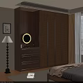 Modern Wooden Wardrobe With Rattan Doors In Warm Bedroom Interior Design
