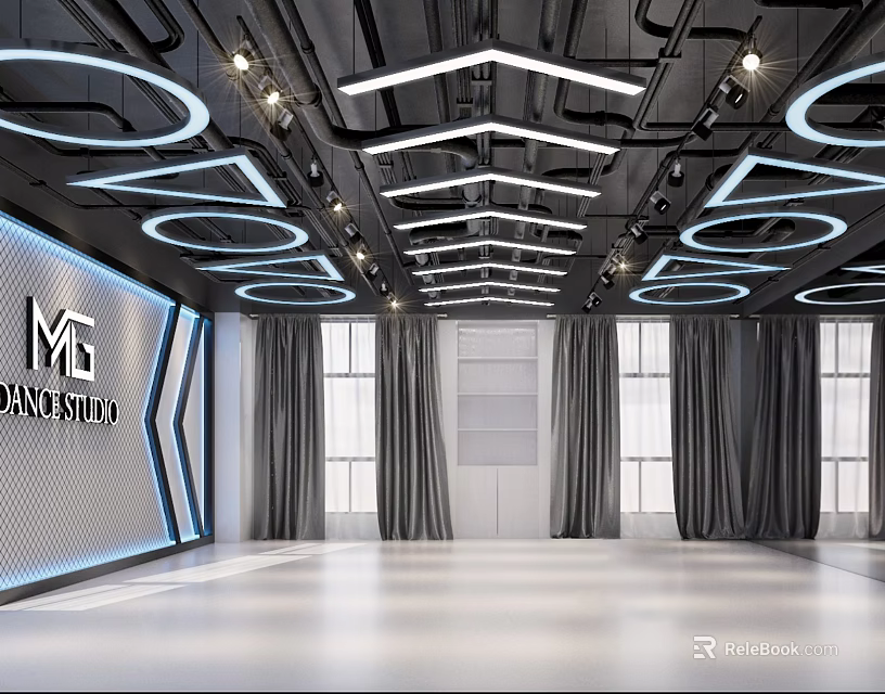 MG Fitness Gym Studio Modern Interior With Spacious Lighting And Workout Space 3d model 