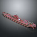 Red Scale Model Ship With Detailed Deck Structure And Chimney On Gray Background 3d model