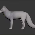 White Fox 3D Model Standing With Yellow Belly On Black Background And Reflection