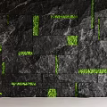 Modern Black Marble Background Wall With Square Shaped Green Plant Decorations For Contemporary Interior Design