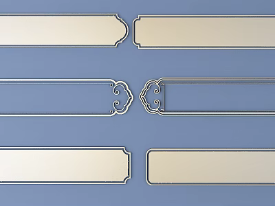 Carved Patterns On Light Beige Long Rectangular Plaques With Ornate Edges And Blue Background 3d model