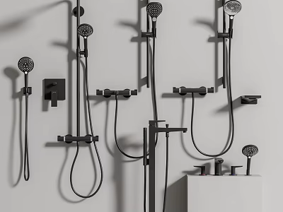 Modern Black Shower System With Wall Mounted Multiple Heads And Fixtures 3d model