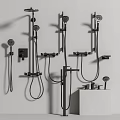 Modern Black Shower System With Wall Mounted Multiple Heads And Fixtures 3d model