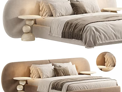 Modern Velvet Double Bed With Curved Headboard Bedside Tables Decorative Pillows And Soft Throw Blanket 3d model