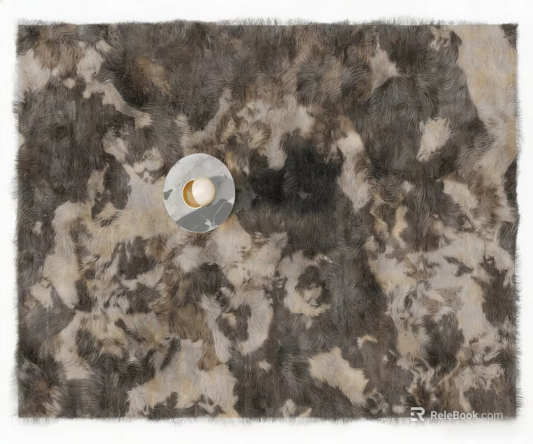 Square Faux Fur Rug With Gray White Natural Pattern And Round Tray White Orb 3d model 