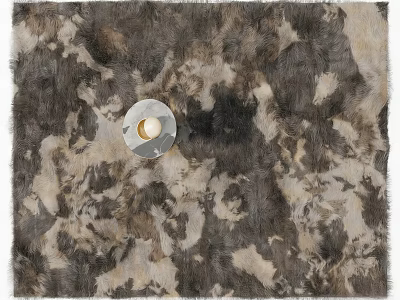 Square Faux Fur Rug With Gray White Natural Pattern And Round Tray White Orb 3d model