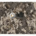 Square Faux Fur Rug With Gray White Natural Pattern And Round Tray White Orb